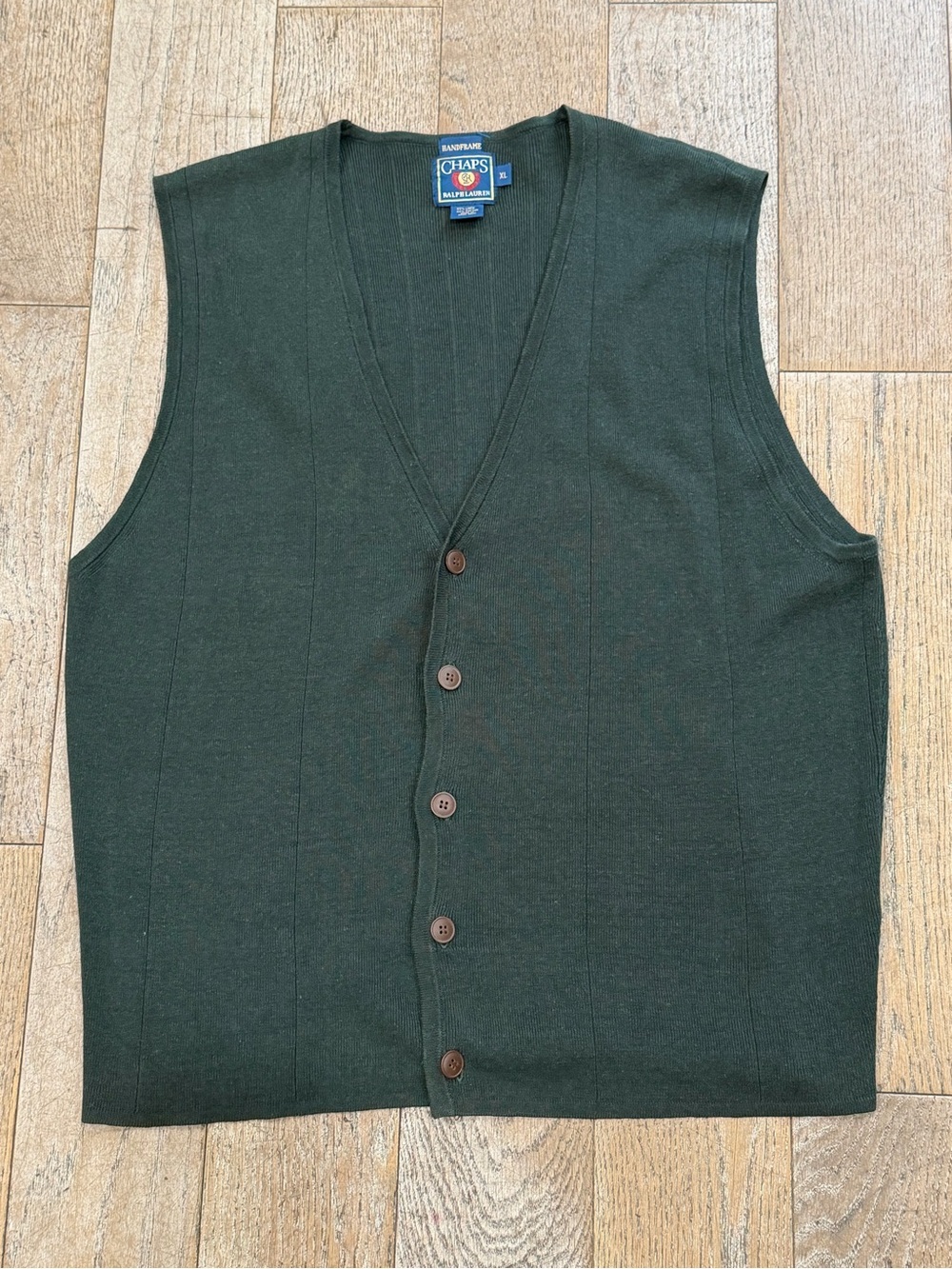 Vtg Chaps Ralph Lauren Handframe Knit Vest Men's XL Green Eclectic Grandpa 90’s